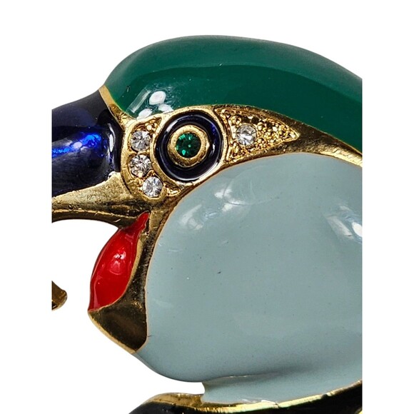 Vintage Multi Color Enamel Parrot Bird Brooch Pin Gold Trim Retro Bulky - Picture 2 of 9